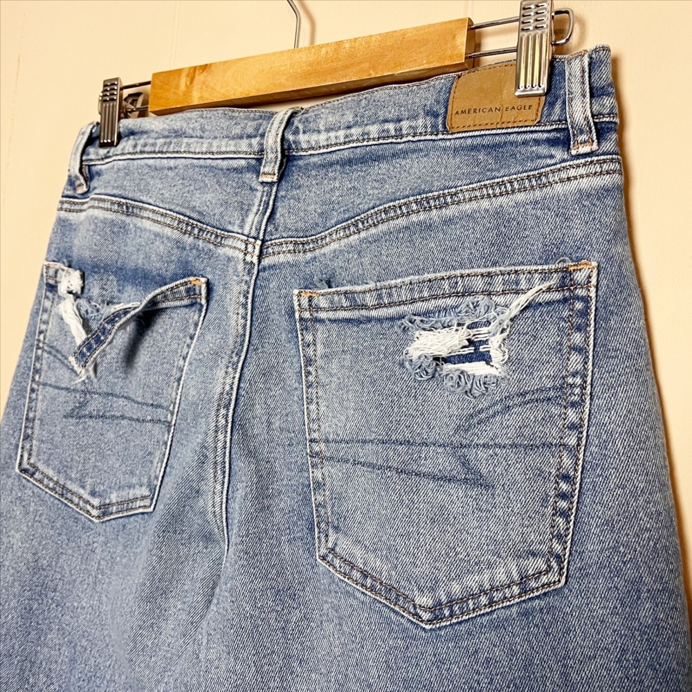 American Eagle Super High Rise Baggy Straight Jeans 6 SHORT light distressed - Picture 5 of 9